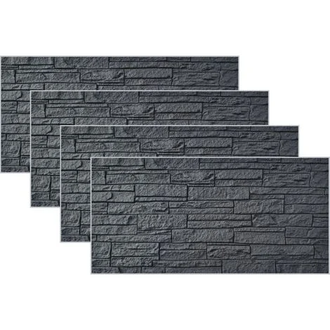 Pannello Rivestimento Effetto Pietra in PU 120x60x2,5 cm Colore Grigio Ardesia Set 4 Pezzi Grigio Ardesia