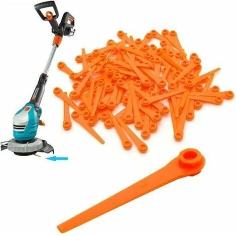 Confezione da 100 lame di ricambio in plastica per tosaerba Gardena 9823 9825 9820 9821, arancioni, 70 mm