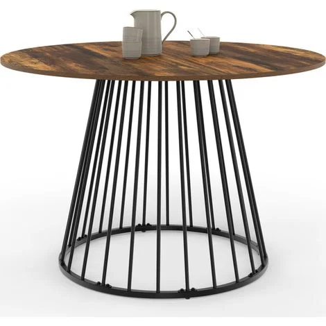 Tavolo da pranzo rotondo YUNA 6 persone con piano in legno scuro e nero HAWKINS 110 cm