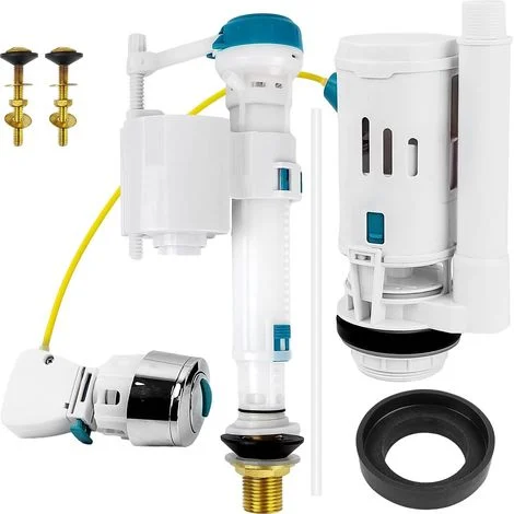Kit di sostituzione del sistema di scarico del WC da4pezzi,1valvola di scarico-1valvola di ingresso dell'acqua-2viti in rame,sostituzione dello scarico della cassetta di scarico regolabile in altezza