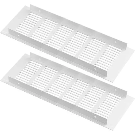 Set di 2 griglie di ventilazione rettangolari in alluminio bianco per mobili da cucina, scarpiere e armadi, 100 mm x 250 mm