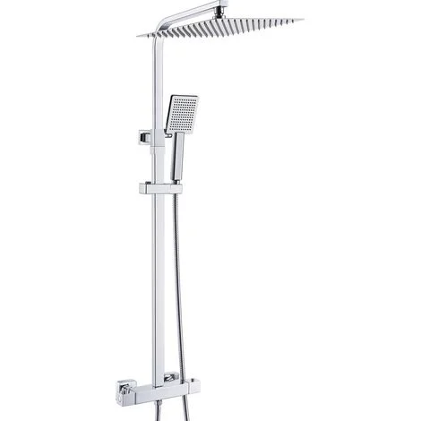 Auralum Max Sistema doccia Chrome set completo con termostato, set doccia con soffione a pioggia da 12 pollici, doccetta e asta doccia regolabile, raccordo doccia
