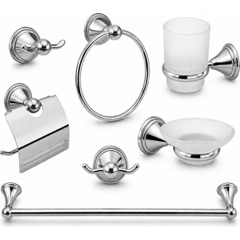Set Accessori Bagno 6 Pezzi Cromato Vetro Satinato Completo Arredo Bagno 52919