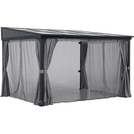 Gazebo in acciaio MEIJE con tende e rete - 360cm x 300cm, nero