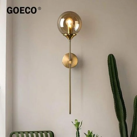 Applique da parete moderna nordica in vetro E14 con retroilluminazione a LED dorata per cucina, bagno, illuminazione interna e decorazione della casa (ambra)