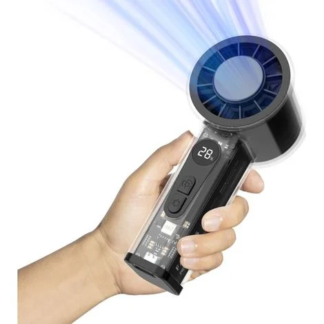 Ventilatore tascabile portatile con sistema di raffreddamento integrato, batteria da 4000 mAh, schermo LED, funzione Turbo ad alta velocità, custodia trasparente, ideale per viaggi, estate, concerti e