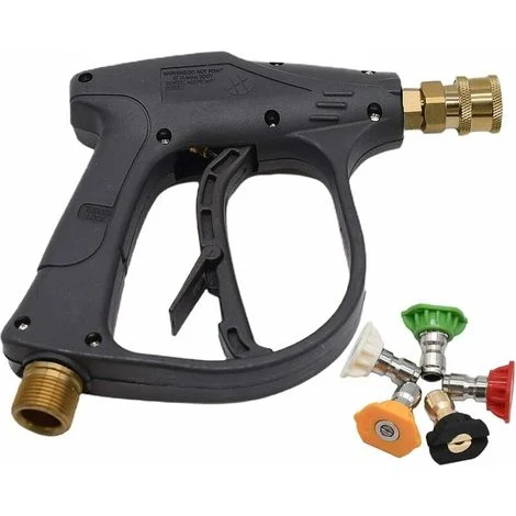 Pistola per idropulitrice ad alta pressione con 5 ugelli, pistola per lavaggio auto a sgancio rapido da 1/4" da 4350 PSI, pistola corta per la pulizia dell'auto, filettatura metrica M22 (connettore pe