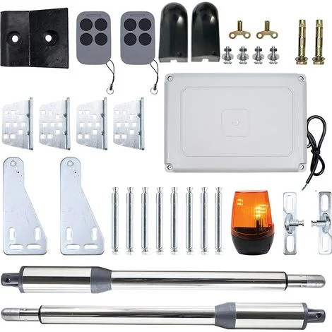 Kit automazione cancello battente PNI MAB300LR, con 2 motori 40W, telecomandi e pannello comandi, fotocellule e lampada, lunghezza cancello 2 x 2,5m max, peso cancello 200Kg