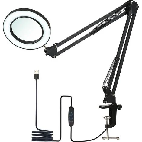 Lampada da tavolo flessibile grande Zoternen con morsetto, lente d'ingrandimento 8X e braccio regolabile, LED dimmerabile, 3 modalità colore e 10 livelli di luminosità, ideale per leggere e lavorare,