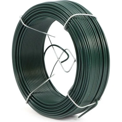 Wiltec Filo di acciaio plastificato Ø 1,15 mm x 50 m, filo da giardino in acciaio zincato con rivestimento in PVC verde, fil di ferro per recinzione, piante, fiori, bricolage
