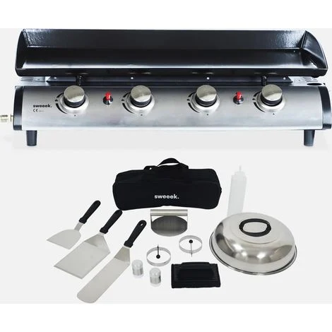 Piastra plancha a gas a 4 bruciatori con utensili