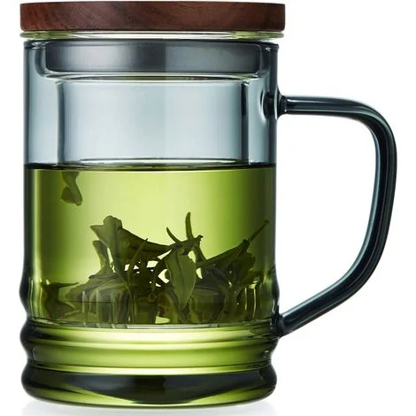 Tazza da tè in vetro da 350 ml con infusore e coperchio, tazza da tè in vetro borosilicato resistente al calore per tè sfuso e in fiore, adatta ai fornelli a gas