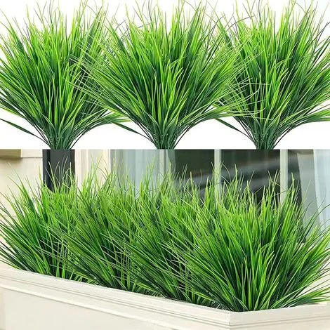 10 Pezzi Piante Verdi Artificiali Decorative - Finte Piante di Erba di Grano - Piante Finte in Plastica per Esterno - Decorazione Verde da Esterno per Recinzione da Giardino