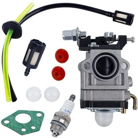 Kit carburatore per decespugliatore da 52cc, 49cc e 43cc con guarnizione, tubo flessibile, candela e filtro carburante.