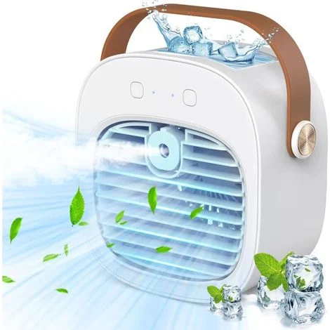 Condizionatore d'aria portatile - Mini condizionatore ricaricabile con batteria da 4000 mAh, 3 velocità, autonomia di 5-10 ore, ventilatore da tavolo silenzioso per casa, camera da letto, viaggi, uffi