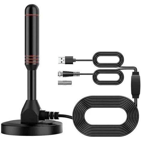 Antenna TV digitale HD a 360° – Ricezione analogica e digitale – Base magnetica e cavo coassiale inclusi – Installazione interna/esterna