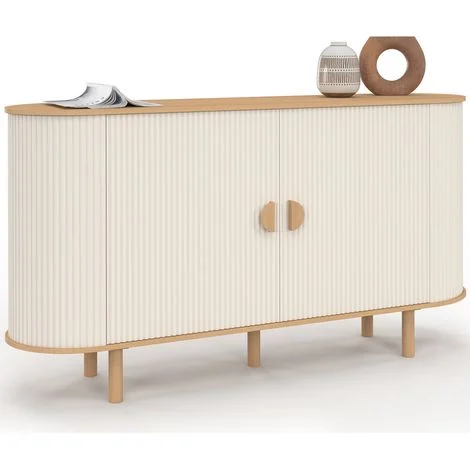Credenza KANEL a 2 ante beige e legno effetto scanalato da 140 cm