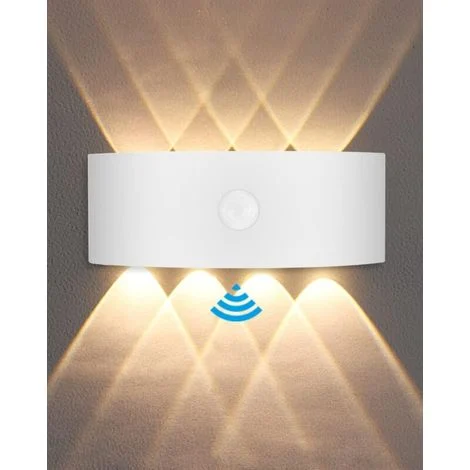 Applique da esterno, lampada da interno con sensore di movimento da 8W, luce bianca calda 3000K, impermeabile IP65, adatta per balcone, scale, soggiorno - bianca