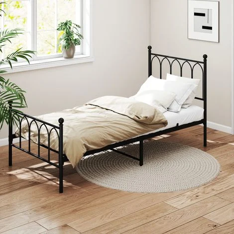 REDOM Letto singolo 90x200 cm con rete a doghe, struttura letto per camera da adolescente, testata in MDF, nero (senza materasso)