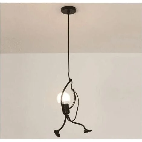 Moderna e creativa lampada a sospensione in ferro con motivo a personaggio dei fumetti, ideale per camerette, comodini, soggiorni o soffitte. Colore: Nero.