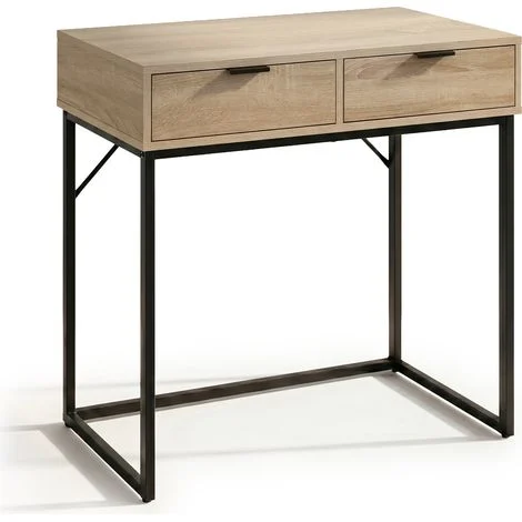 Tavolo consolle stile loft ELANO 2 cassetti 80 cm Rovere Sonoma Gambe nere