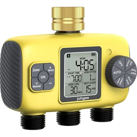 Timer per irrigazione a 3 vie con ingresso in ottone, timer per irrigazione automatica con ritardo pioggia/irrigazione manuale, per serra, prato e giardino