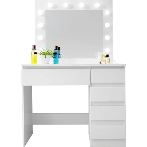 Aga Tavolo da toeletta con specchio e illuminazione Bianco opaco