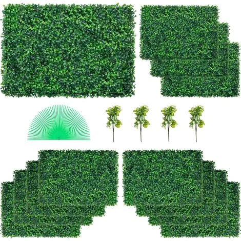 VEVOR 12 Pezzi Artificiale Pannello da Siepe di Bosso 61x40,6 cm, Siepi Artificiali, Recinzione Artificiale Bosso, Edera Finta Effetto Realistico Decorazione Plastica Colore Verde, Spessore da 4 cm