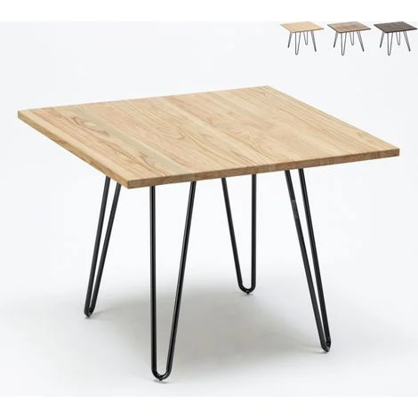 Tavolo industrial in acciaio e legno 80x80 bar e casa Hammer - Beige