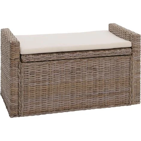 Cassapanca contenitore con cuscino panca contenitore da 88 cm in rattan kubu grigio-marrone 040006459
