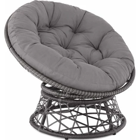 Poltrona Relax Da Esterno Girevole Con Cuscino Imbottito Seduta Rotazione 360 Gradi Per Giardino Terrazzo Patio Veranda Bordo Piscina 64 x 80.5 Cm Grigio