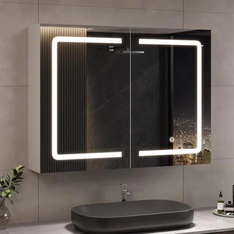 Mobiletto specchio da bagno con illuminazione 70x50 cm - con regolazione della luminositÃa tre livelli - 2 ripiani regolabili - interruttore touch - mobiletto specchio intelligente - Bianco
