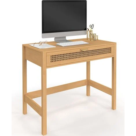 EDHEN Scrivania a 1 cassetto, legno e canna da zucchero