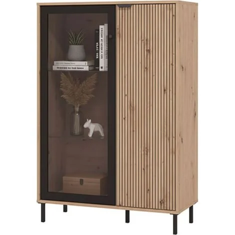 Vetrina Elva, Mobile Espositore 5 Ripiani, Apertura Battente, 2 Ante, 93x40x137.5h cm Marrone Rovere Nodi