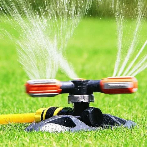 Irrigatore da giardino, irrigatore da giardino automatico regolabile con rotazione a 360°, sistema di irrigazione a 3 bracci in ABS per prato, giardino, piante, orto, area giochi per bambini