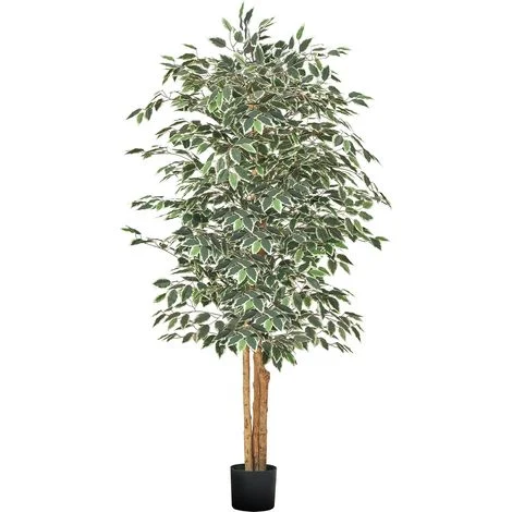 VEVOR Albero Artificiale da Interno da 1829 mm con Vaso Nero, Albero di Ficus Artificiale con Tronco in Legno Naturale e Foglie Verdi Realistiche, per Interni per Casa, Soggiorno o Angolo Decorativo