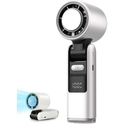 Ventilatore turbo portatile - 100 velocità - Ricaricabile tramite USB-C - Batteria da 4000 mAh (12 ore di autonomia) - Design 3 in 1 - Con base di raffreddamento - Display a LED - Bianco