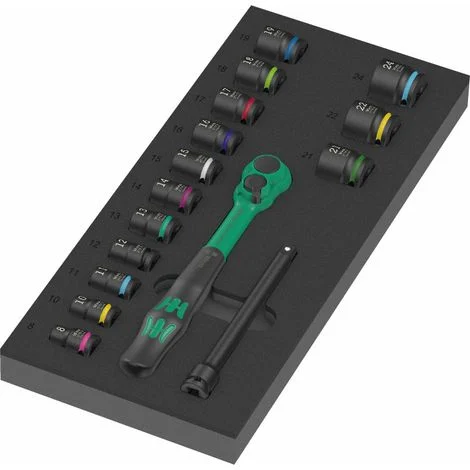 Wera 9724 Inserto in schiuma 8010 B Zyklop Comfort Set di cricchetti 1, 16 pezzi