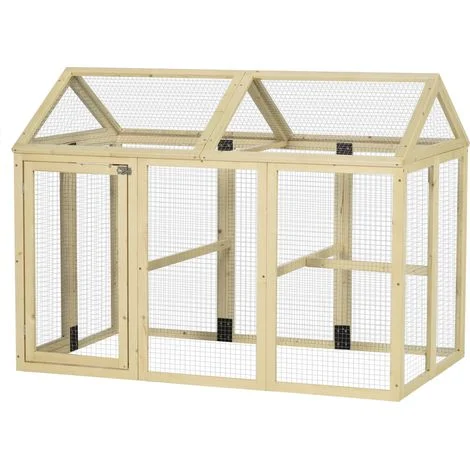 Recinto per Galline all'Aperto 140x88,5x106 cm con Porte Multiple e Rete in Metallo in Legno Naturale
