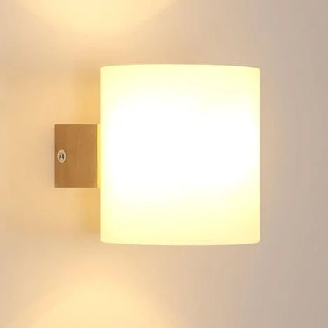 GOECO Applique da parete in legno per interni E27, lampada da parete moderna per camera da letto, lampada da parete con paralume in vetro per cucina, soggiorno e corridoio (lampadina non inclusa)