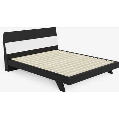 Letto matrimoniale 160x200cm design in legno moderno testata doghe Landeck King - Nero