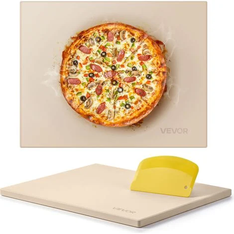 VEVOR Pietra per Pizza, Pietra da Forno per Pizza Rettangolare in Cordierite da 380 x 300 x 15 mm, con Raschietto, Cordierite Resistente al Calore, per Forno da Cucina, Cottura di Pane