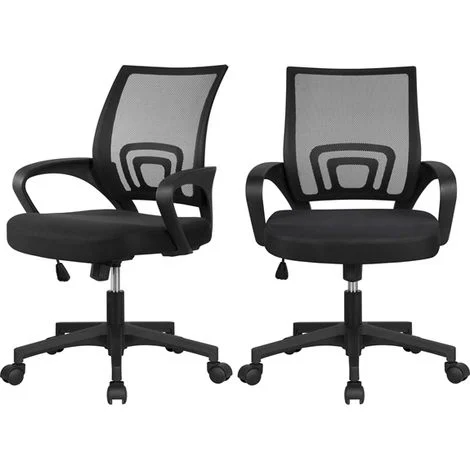 Yaheetech Set 2 Sedie da Scrivania Ufficio Ergonomiche in Rete a Rotelle Girevole Direzionale Inclinabile Altezza Regolabile con Braccioli Nere