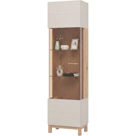Vetrina Usseaux, Mobile Espositore 4 Ripiani, Apertura Battente, Un'anta, 51.5x35x191.5h cm Marrone