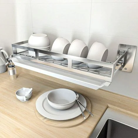 Scolapiatti da parete in acciaio inox, scolapiatti argento, 44 ​​x 16 cm