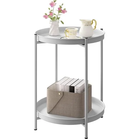 WOLTU Tavolino da Salotto, Tavolino Basso Rotondo con 2 Ripiani Rimovibili in Metallo,, Montaggio Facile, per Soggiorno, Stile Moderno, Grigio chairo
