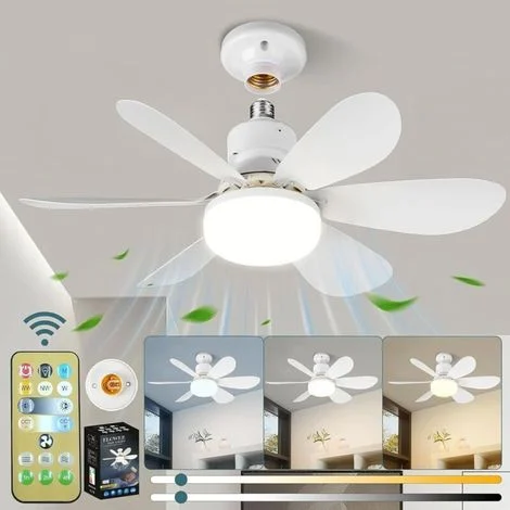 Ventilatore da soffitto, ventilatore da soffitto silenzioso, lampada da soffitto da 40 W con attacco E27, 6 pale, 3 velocità, silenzioso, per soggiorno, camera da letto (52 cm)