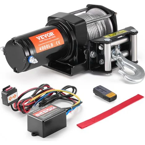VEVOR Verricello elettrico ATV UTV, Capacita tiro 1814kg, 12 V CC, Cavo in acciaio a 7 fili Φ0,5 x 118,7 cm, Telecomando wireless cablato, Impermeabile IP55, Verricello per traino ATV UTV