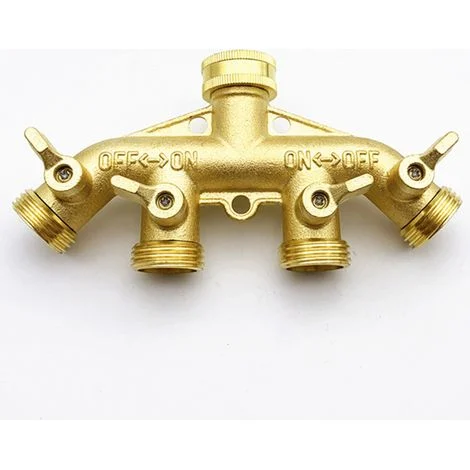 Distributore a 4 vie per rubinetto da giardino, realizzato in robusto ottone con interruttori individuali - Rubinetto a 4 vie da 3/4" per irrigazione da giardino esterna