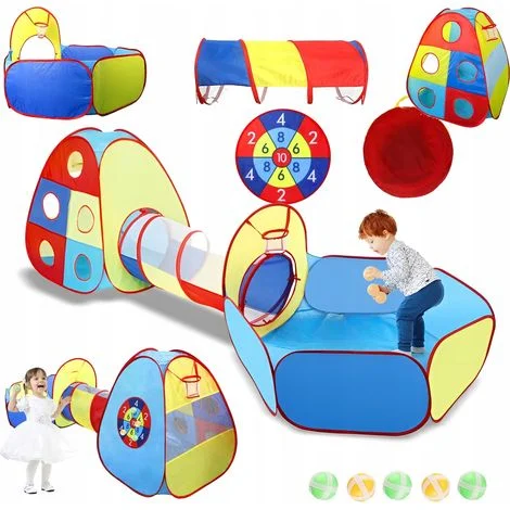 Tenda per bambini con tunnel pieghevole per giardino, stanza, sacco a pelo con palloni